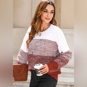 Women’s gradient color block crew neck ribbed winter sweater